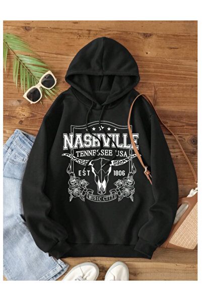 donamod Unisex Μαύρο φούτερ Nashville με τύπωμα με κουκούλα TS-TOMORROWSWEAT