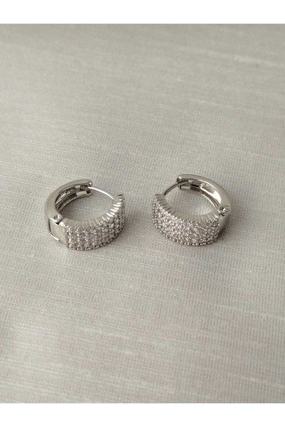 sheenez XUPING JEWELRY Zirkon Taşlı Gümüş Renk Çelik Halka Küpe