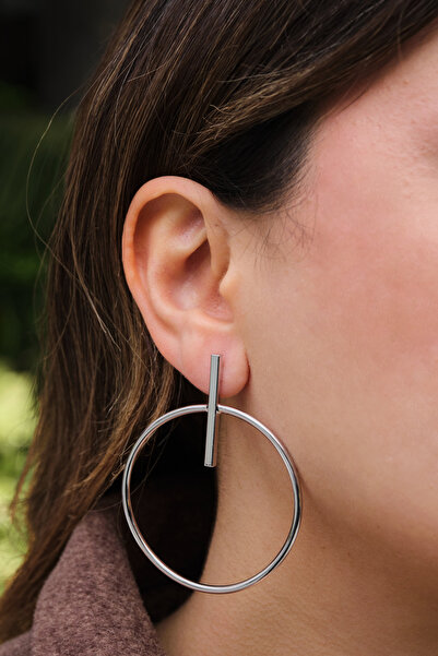 ByFlorya Jewelry أقراط معدنية على شكل حلقة VIP مع أطراف فولاذية 6 سم