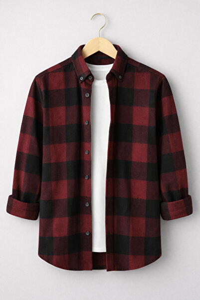 mavisima erkek giyimi قميص رجالي بنقشة مربعات باللونين الأسود والبوردو – تصمي...