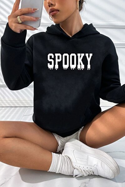 donamod Hanorac unisex cu imprimeu Spooky KPP-Negru-Spooky