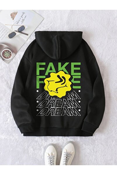 donamod Черна фалшива мечта с печат на гърба и качулка