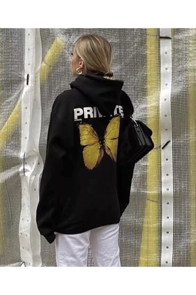 donamod Mărime mare cu glugă Design special Privat Fluture galben cu imprimeu...