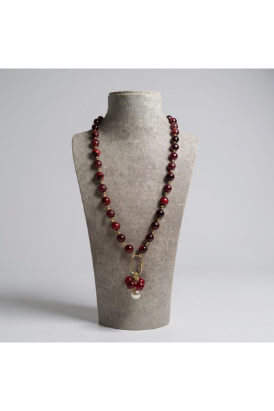 ZİDE AKSESUAR Akik, Hematit ve Barok İncili El Yapımı Kolye