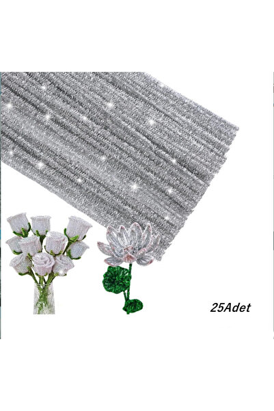 Kezban Tekstil Hobi ve Çiçek Yapım Teli, Simli GÜMÜŞ, 25 Adet, 6 mm - 30 Cm