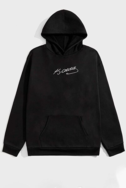 donamod Hanorac imprimat unisex K.Atatürk Signature KP-Negru-Signature