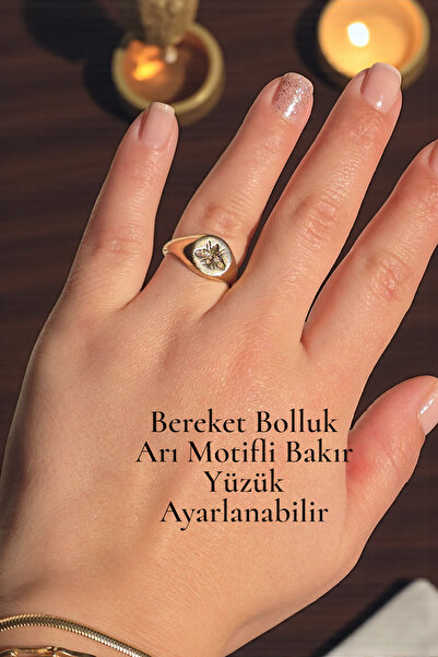 NBS Beautiful Naturel Stones Abundance and Prosperity Bee Model Copper Ring A...