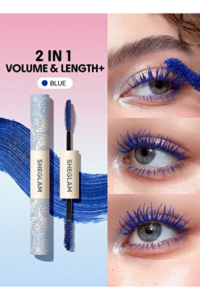 SHEGLAM All-In-One Çift Taraflı Mavi Maskara - Su Geçirmez Renkli Hacim ve Uz...
