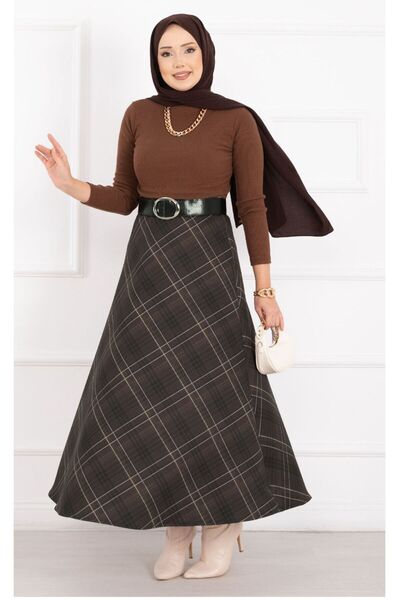 Molly Nelly Γυναικεία καρό φούστα με στάμπα και φαρδιά γραμμή, μακριά φούστα ...