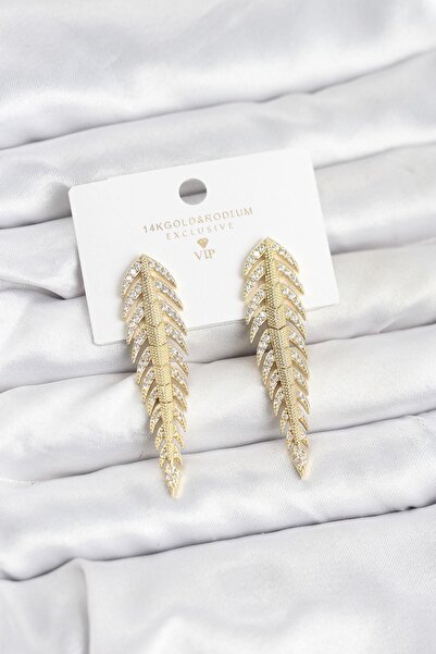 Inure Jewelry Brass Gold Color Herringbone Model Zircon Stone Women's Earrings