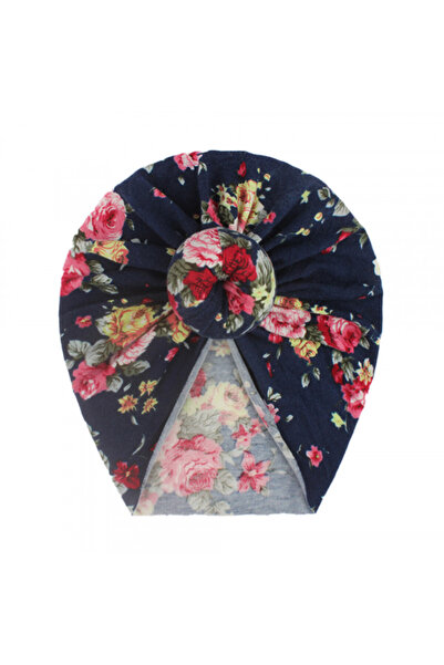 Superbaby Navy blue flowered turban hat