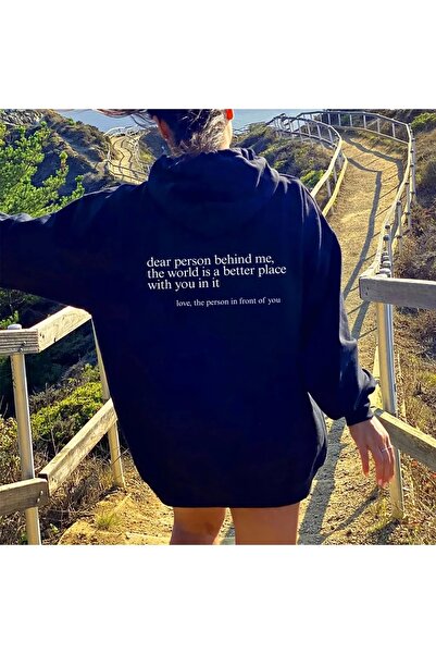 donamod Μαύρο Behind Me με τύπωμα oversized Unisex Φούτερ TYCOMJVS2N169322124...