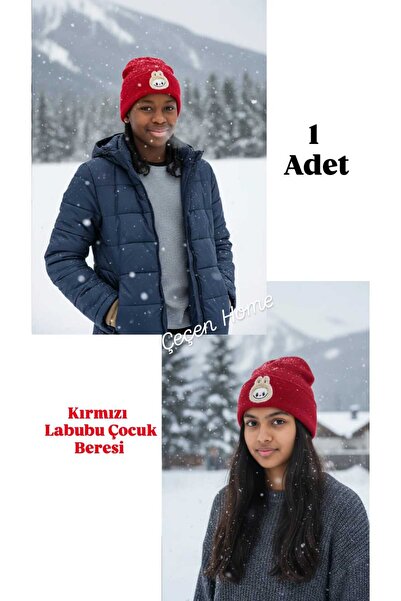 ÇEÇEN HOME Boys-Girls Children's Labubu Beanie Knitwear Children's Unisex Cot...