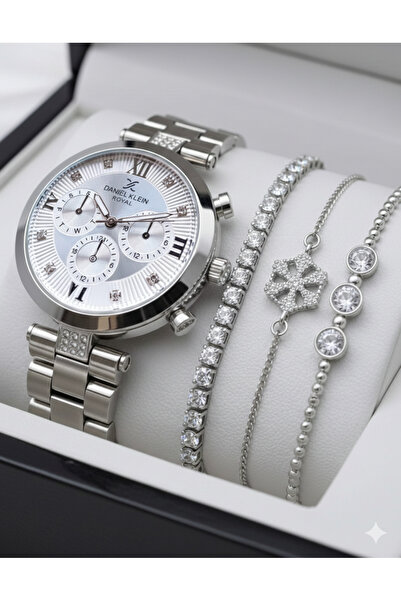 Daniel Klein Marka Gümüş Renk Kadın Kol Saati – Orijinal - Hediye Bileklik Seti