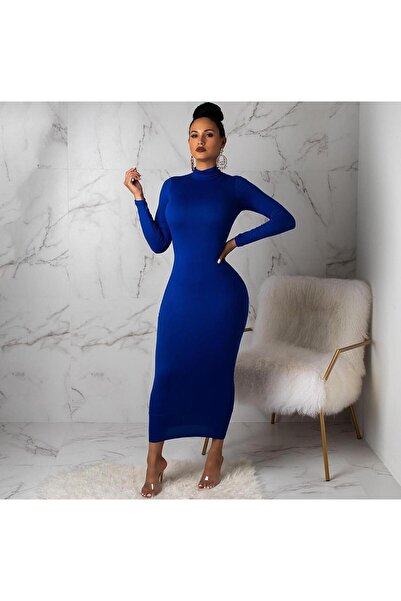 pink life Cobalt Blue Sandy Fabric Maxi Dress