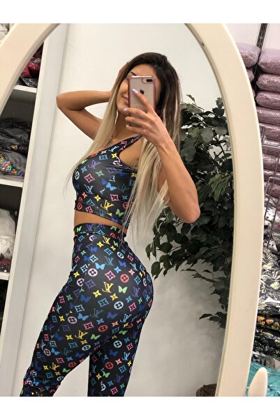 pink life Costum din două piese cu pantaloni negri cu model