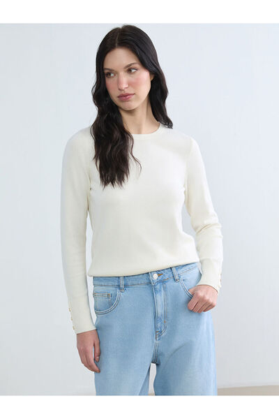 LC Waikiki Ecru Crew Neck Women's Knitwear Sweater