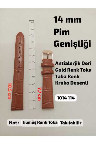 Brality 14 mm Compatible Watch Band (Anti-Allergic Leather) Tan Color Crocodi...