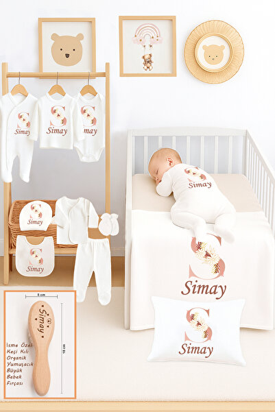 Sitilin Kız Bebek %100 Pamuk Organik İsim Baskılı Yenidoğan Hastane Çıkışı Fı...