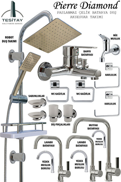 tesitay Pirinç Banyo Lavabo Mutfak Bataryaları Paslanmaz Çelik Robot Duş Seti...