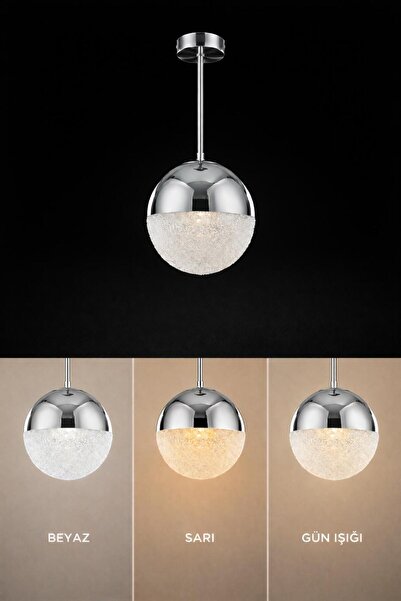 AURA LIGHTING Tek Top Krom Tavana Sıfır 3 Renk LED Modern Avize Antre/Hol Ban...