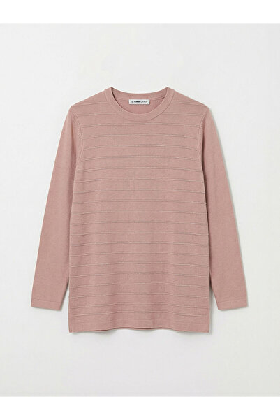 LC Waikiki Pink Crew Neck Striped Women's Knitwear Sweater