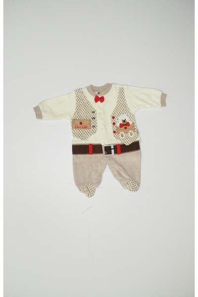Baby Slon Kids Clup Kışlık kadife papyon ayıcık nakışlı full çıtçıt kapamalı ...