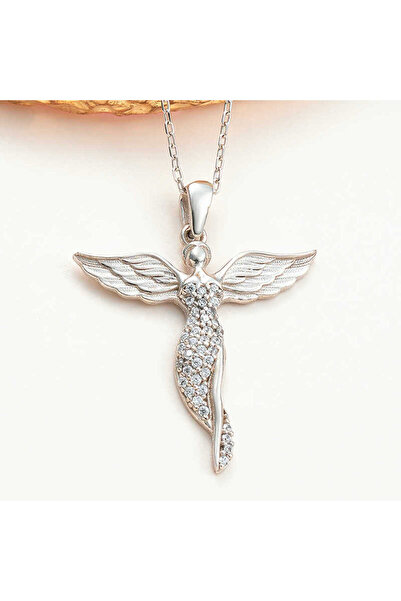 norsary Gümüş Kanatlı Melek Kadın Kolye