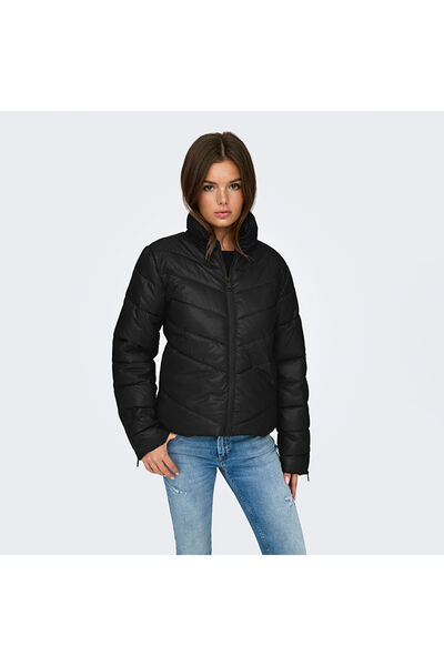 LC Waikiki Dámská krátká černá bunda Fiona Life s límečkem