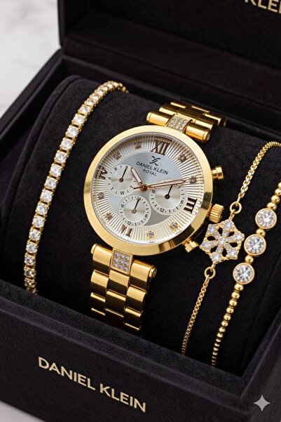 Daniel Klein Marka Altın Renk Kadın Kol Saati – Orijinal - Hediye Bileklik Seti