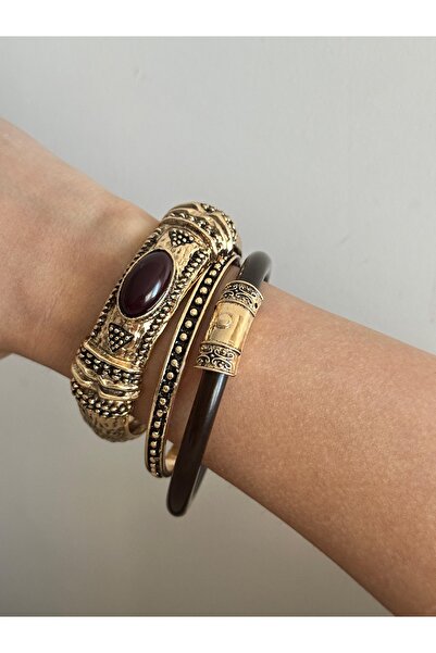 Charmist Çelik 3 lü set Zr vintage tasarım kelepçe bileklik