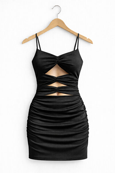 ENMADAM Black Strapless Low-Cut Mini Dress