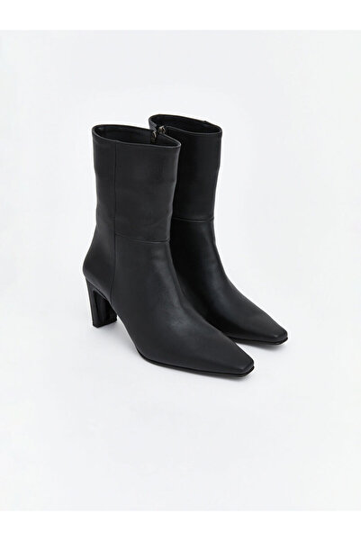 LC Waikiki Koor Black Leather-Look Women's Heeled Boots