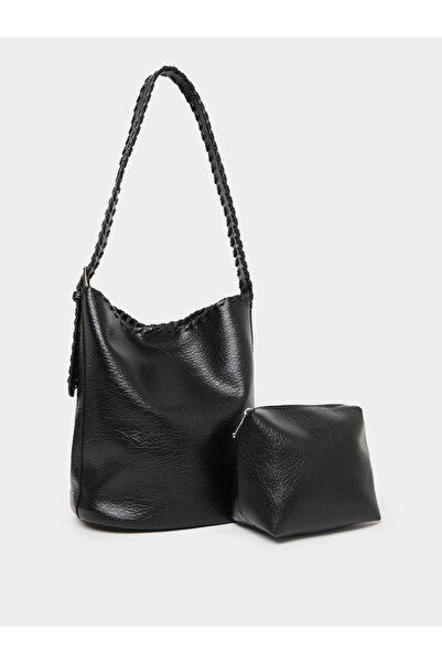 Styli Black Braided Strap Shoulder Bag with Pouch