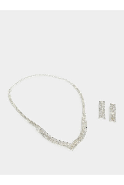 Styli Set of 2 - Silver Crystal Embellished Necklace and Earrings