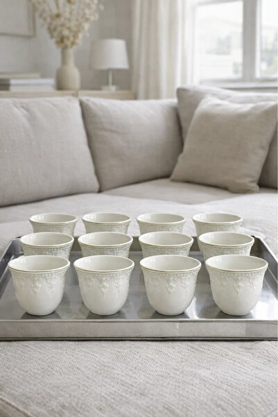 Urbanza Classic 12-Piece White Embossed Finjan Coffee Cup Set