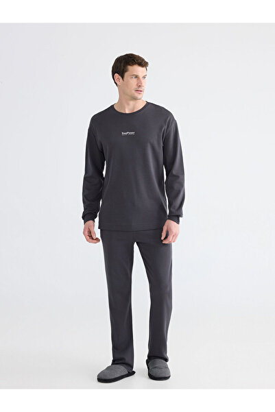 LC Waikiki Anthracite Standard Fit Men's Printed Pajama Set