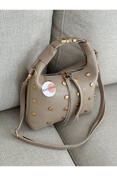 BAGLOVİS Mink Women's Handbag with Large Lock Detail En24 Boy16