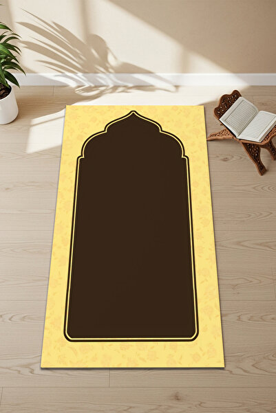 Etnik Dekor Coffee-Yellow Tone Minimal Pattern Digital Printing, Non-Slip Bas...