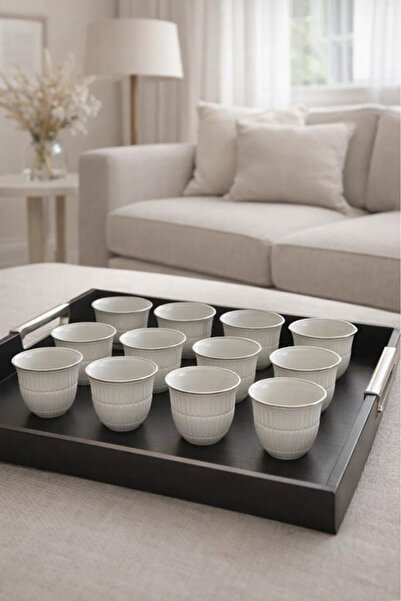 Urbanza 12-Piece Arabic Coffee Cup Set – Ribbed White Porcelain Finajeel