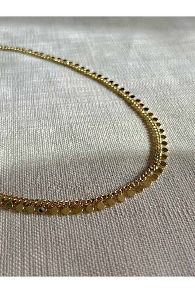 D&Z ACCESSORİES Set of 2 Gold Necklaces |   Vintage Vip Necklaces |   Baguette Necklace with Sequin Detail Chain & Zircon Stone