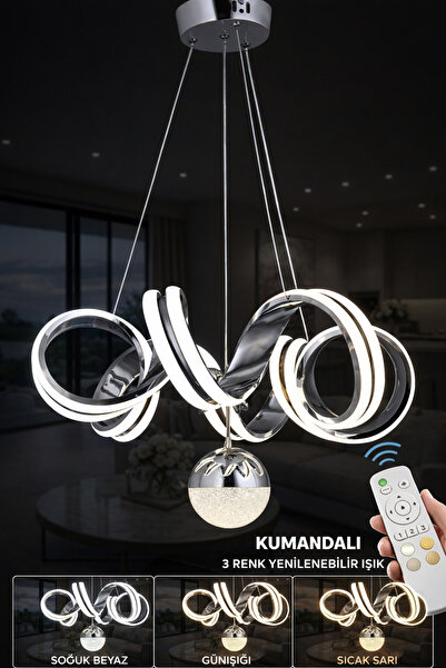 VİVA AVİZE & ELEKTİRİK Koç Başı Krom Çift LED Avize – Kumandalı 3 Renk Işık