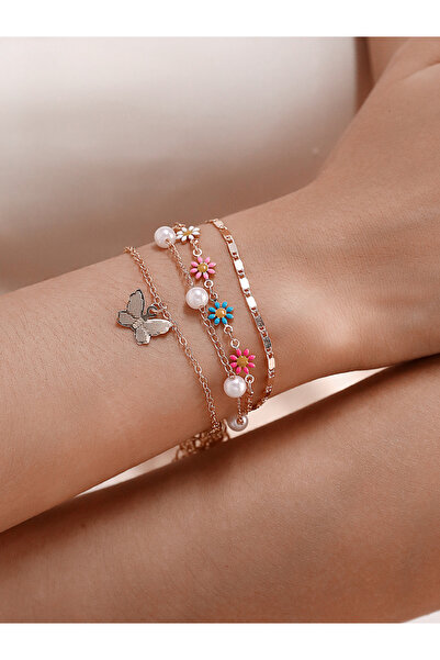 Take Two By Styli Set of 4 - Butterfly Pendant Flower Decor Bracelets