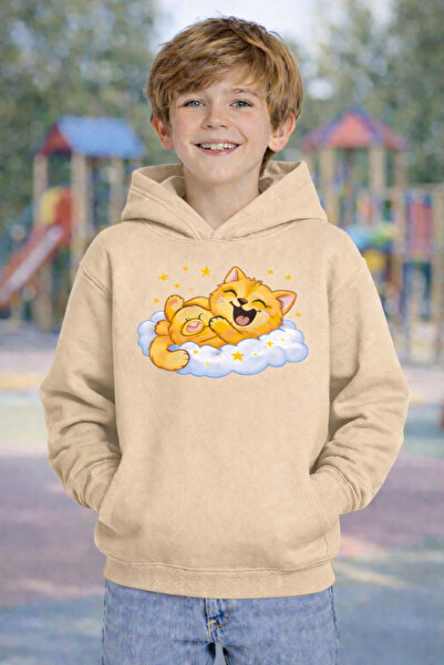 ArtYus Γάτα που κοιμάται στο σύννεφο με τύπωμα 3 İplik Ş επένδυση fleece K με...