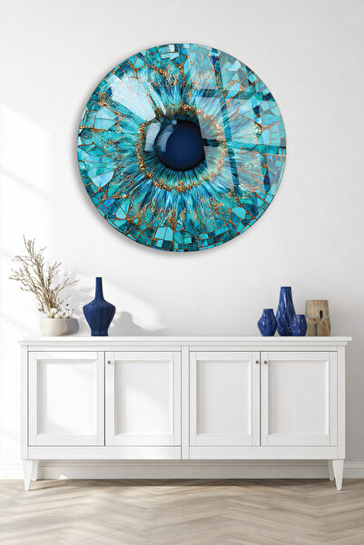 TAULART Turquoise Mosaic Eye Design Modern Decor Unbreakable Glass Painting