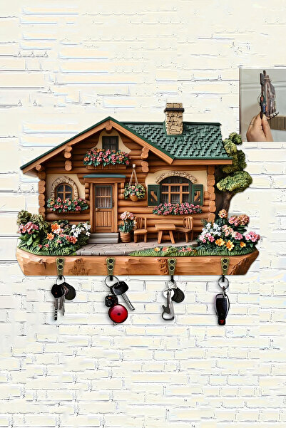 kutuTR Ahşap Dağ Evi Temalı Anahtarlık & Duvar Askılığı – Dekoratif Askı Pano...