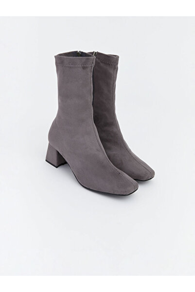 LC Waikiki Gri Süet Görünümlü Kadın Topuklu Bot