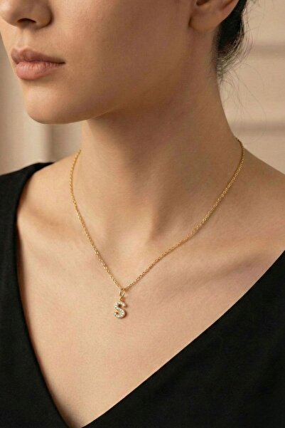 Pemila Design S Harfli Gold Renk Zincir Kolye - Kişiye Özel Baş Harf Kadın Ko...