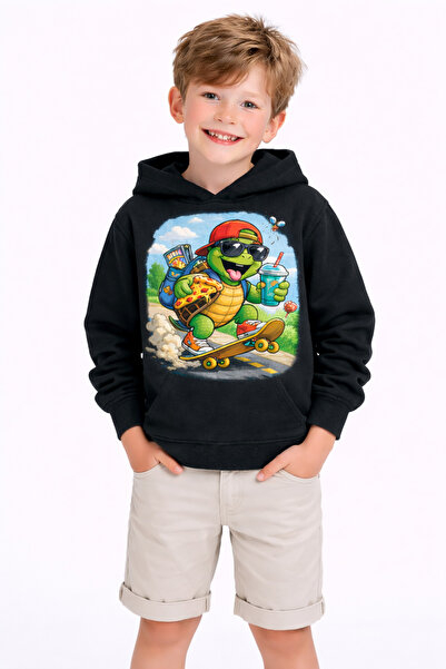 ArtYus Turtle cu imprimeu 3 İplik Ş cu căptușeală din fleece K cu glugă Hanor...