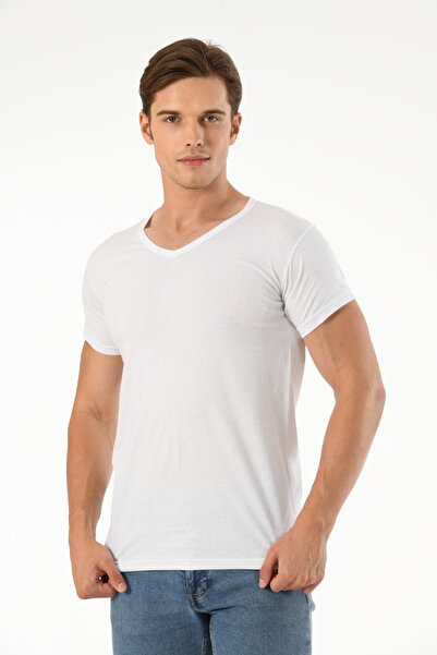 Mfö Life İç Giyim 10 Combed Cotton Men's V-Neck Short Sleeve Undershirt (T-Sh...